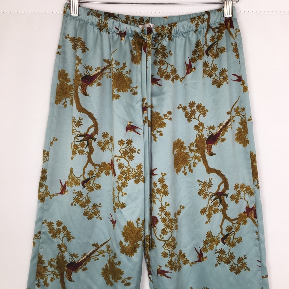 Natori Asian Print Satin Pants Blue Wide Leg Pull On Elastic Wast Women’s Size M - Picture 3 of 9